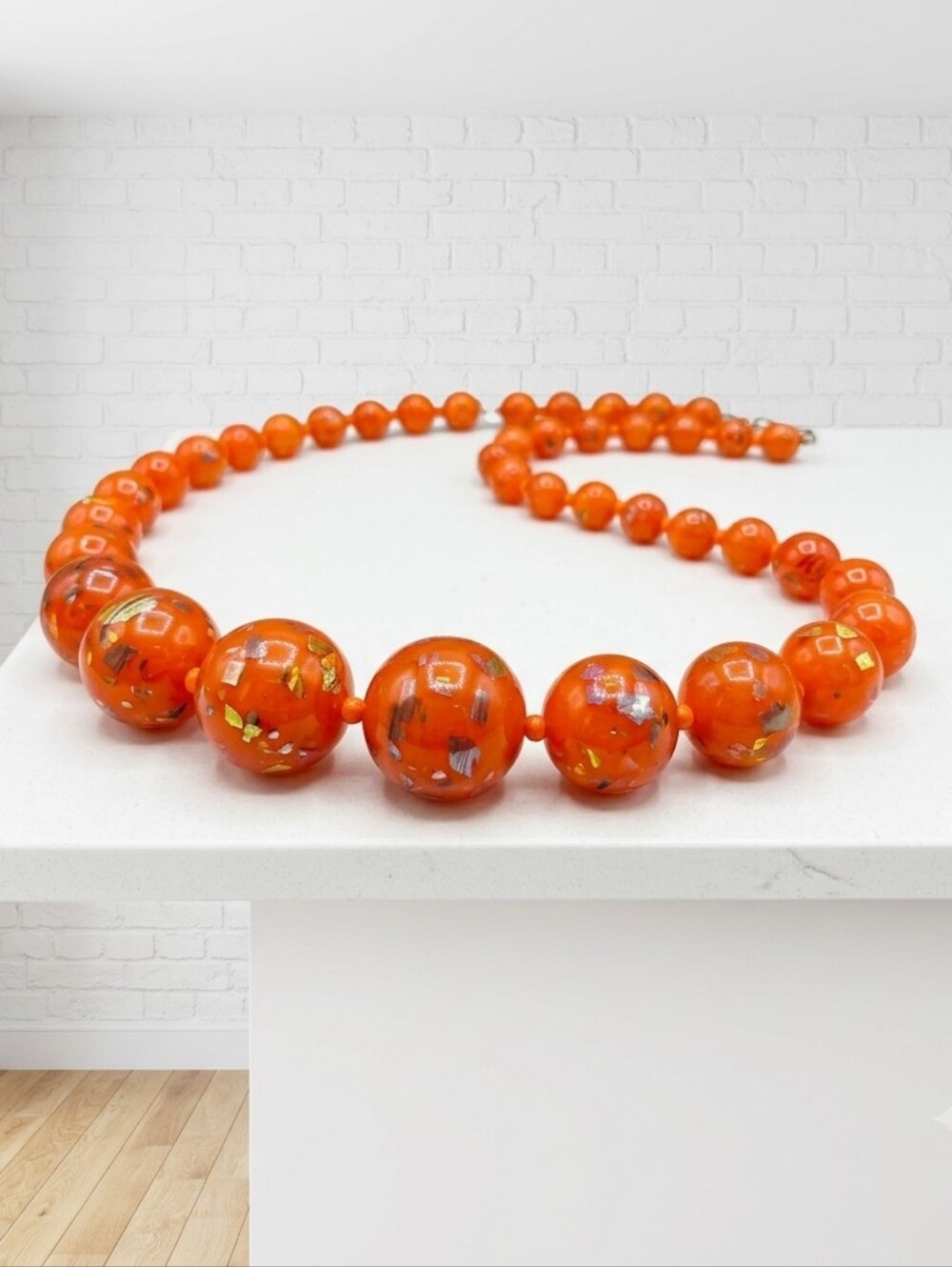 Marbled Orange Bead Statement Necklace for Women